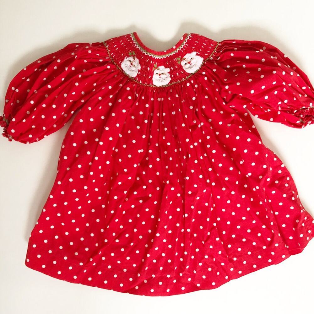 Mom & Me Smocked Santa Red Polkadot Bishop Dress